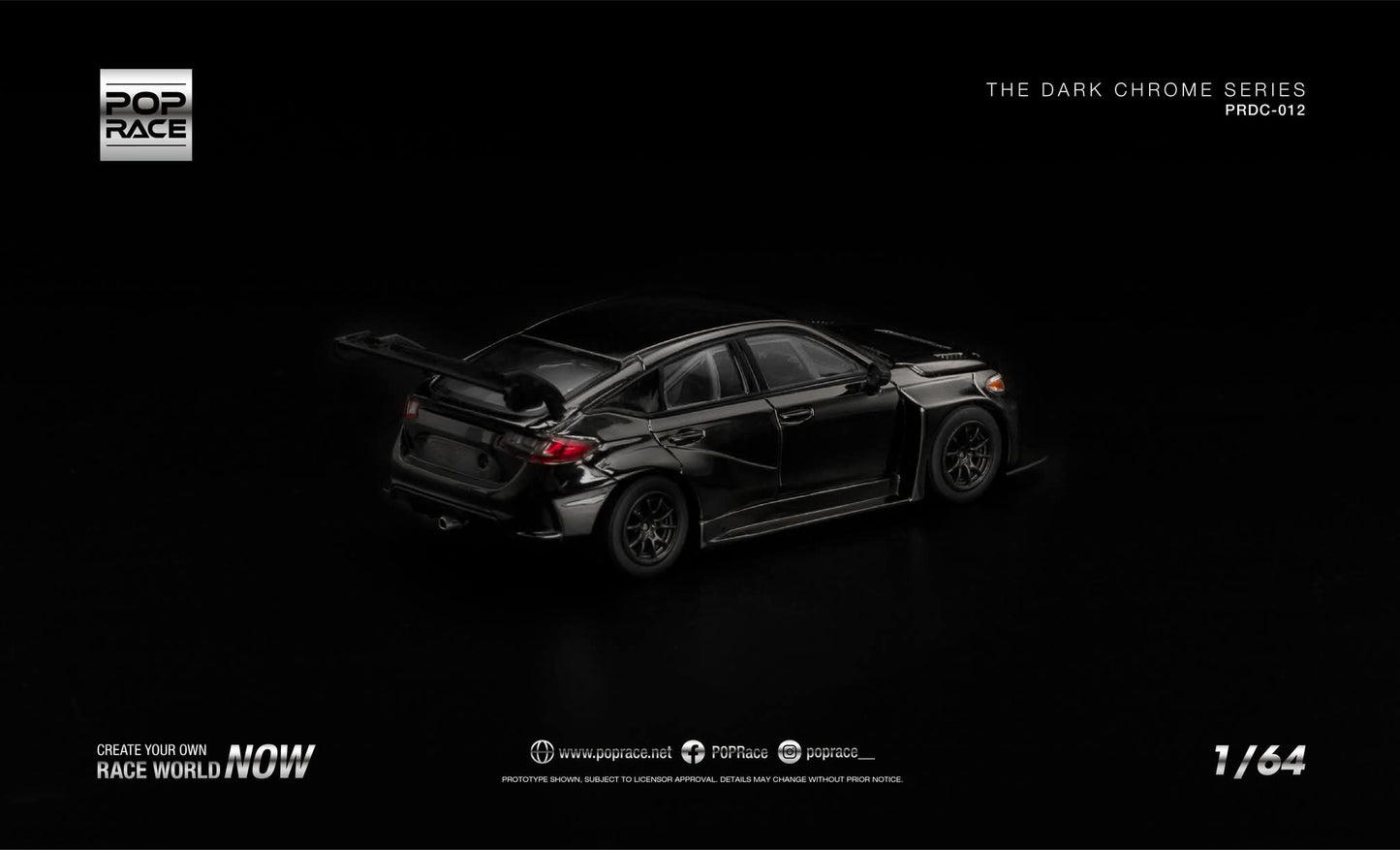[Pre-Order] Pop Race Honda FL5 TCR Dark Chrome PRDC012 1/64 Diecast