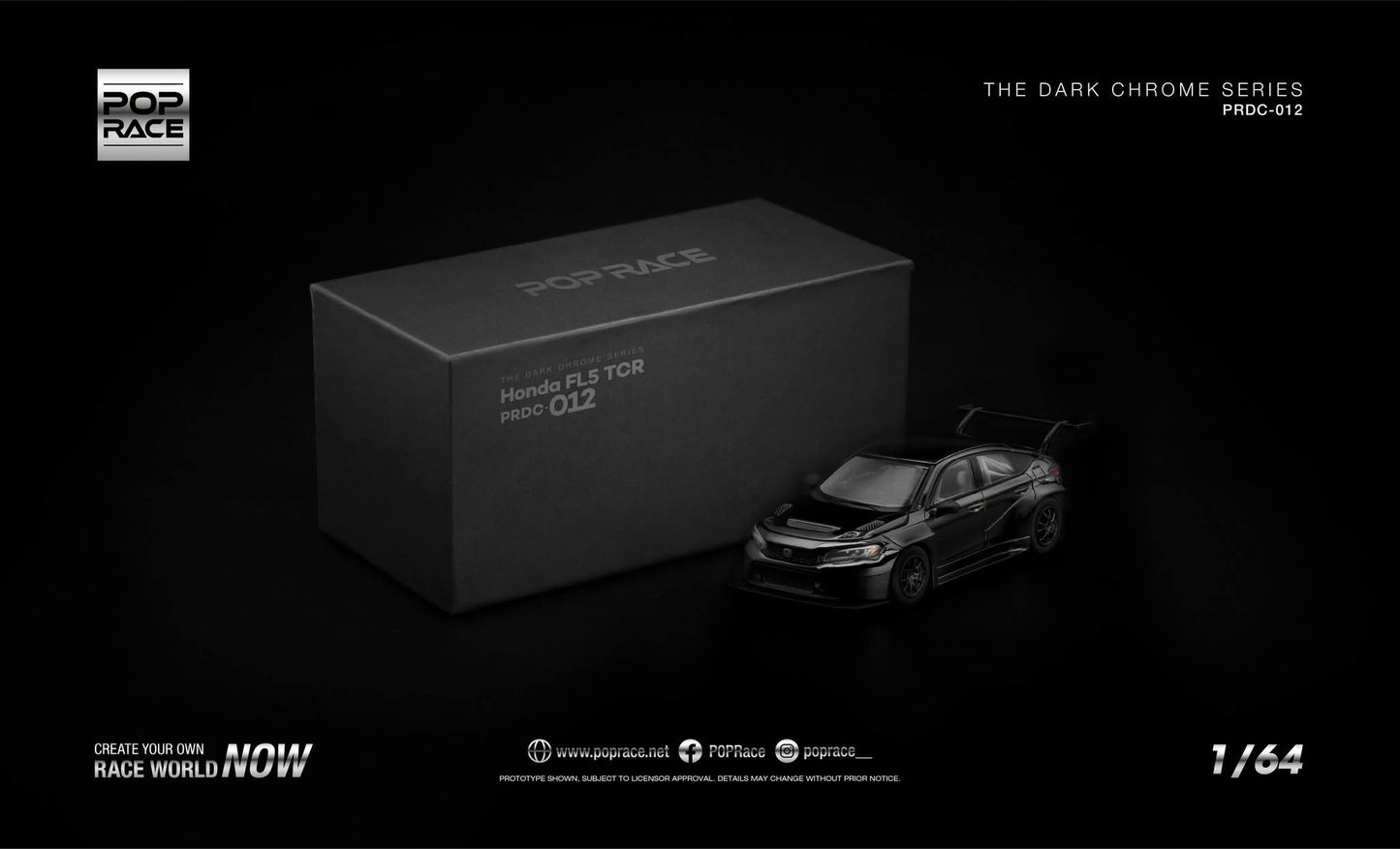 [Pre-Order] Pop Race Honda FL5 TCR Dark Chrome PRDC012 1/64 Diecast