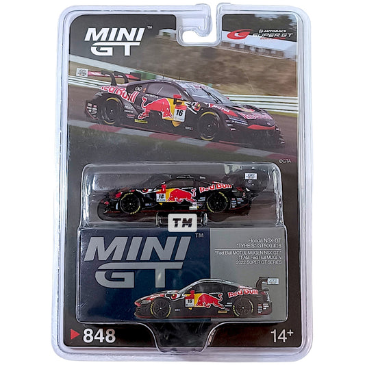 Mini GT Honda NSX-GT TYPE S GT500 #16 Red Bull MOTUL MUGEN NSX-GT TEAM Red Bull MUGEN 2022 SUPER GT SERIES MGT00848 1/64 Diecast