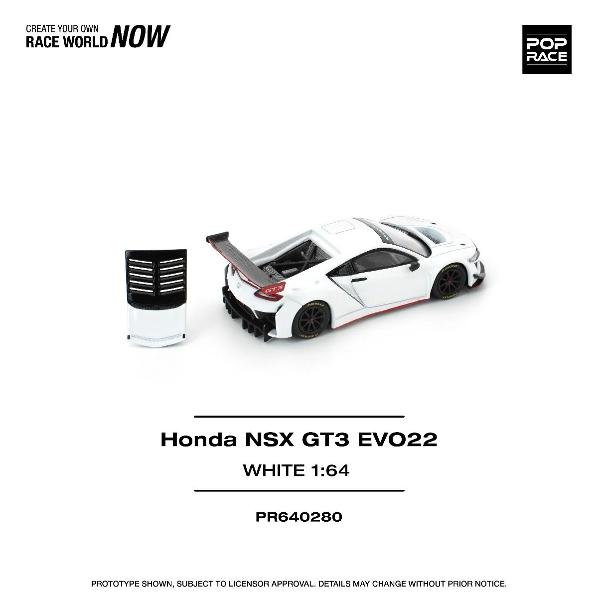 Pop Race Honda NSX GT3 EVO22 White PR640280 1/64 Diecast