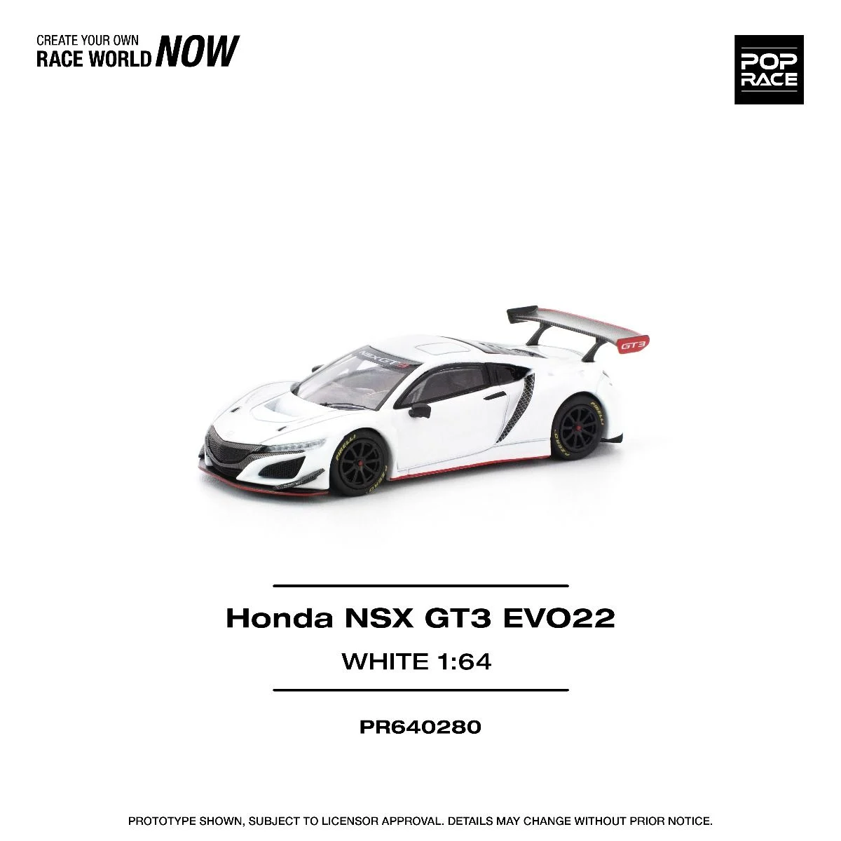 Pop Race Honda NSX GT3 EVO22 White PR640280 1/64 Diecast