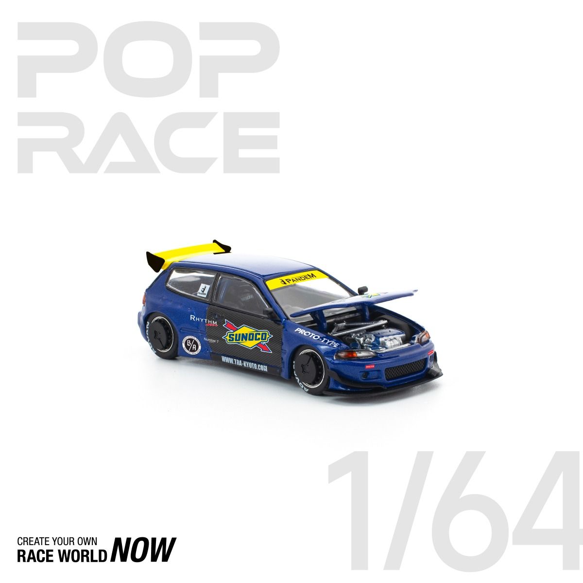 *Pre-Order* Pop Race Honda Pandem Civic EG6 Blue Black PR640365 1/64 Die Cast