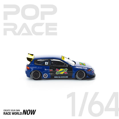 *Pre-Order* Pop Race Honda Pandem Civic EG6 Blue Black PR640365 1/64 Die Cast