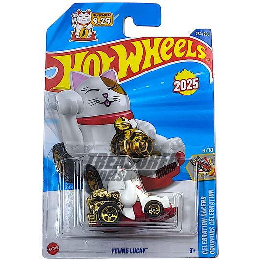 Hot Wheels Feline Lucky White 2025 Main Line HW Celebration Racers 1/64 Diecast
