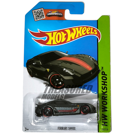 Hot Wheels Ferrari 599XX Metalflake Pearl Black 2015 Main Line HW Workshop Thrill Racers 1/64 Die Cast