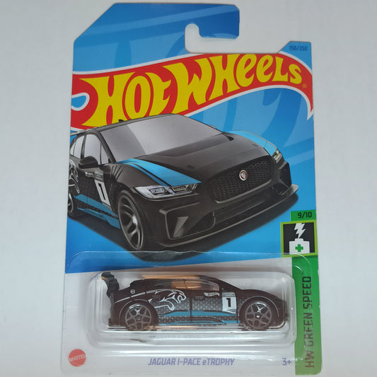 Hot Wheels Jaguar i-Pace eTrophy Matte Black 2023 HW Green Speed 1/64 Diecast