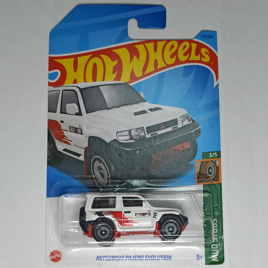 Hot Wheels Mitsubishi Pajero Evolution White 2023 Mud Studs 1/64 Diecast