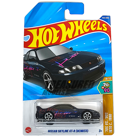 Hot Wheels Nissan Skyline GT-R (BCNR33) Metalflake Dark Blue 2025 Main Line HW 70s vs 90s 1/64 Diecast