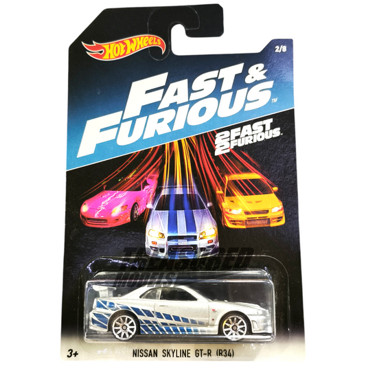 Hot Wheels Nissan Skyline GT-R BNR34 Gray 2017 Fast & Furious 1/64 Die Cast