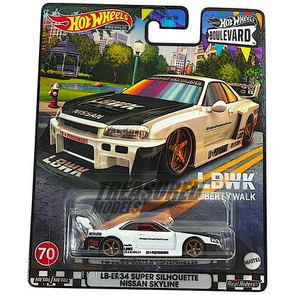 Hot Wheels Nissan Skyline GT-R LB-ER34 Super Silhouette White 2023 Premium Boulevard 1/64 Diecast