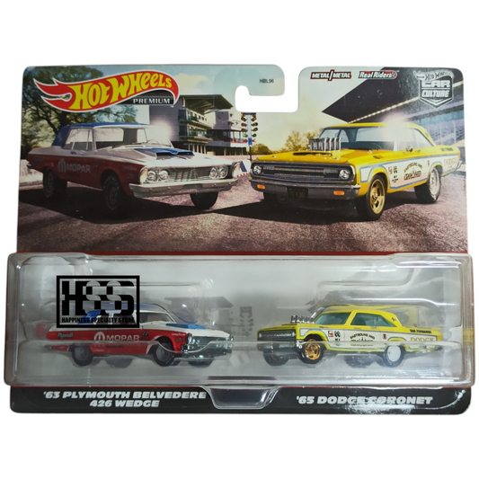 Hot Wheels Plymouth 63 Belvedere 426 Wedge White Dodge 65 Coronet Light Yellow 2023 Mix 1 Premium Car Culture 2-Packs 1/64 Die Cast