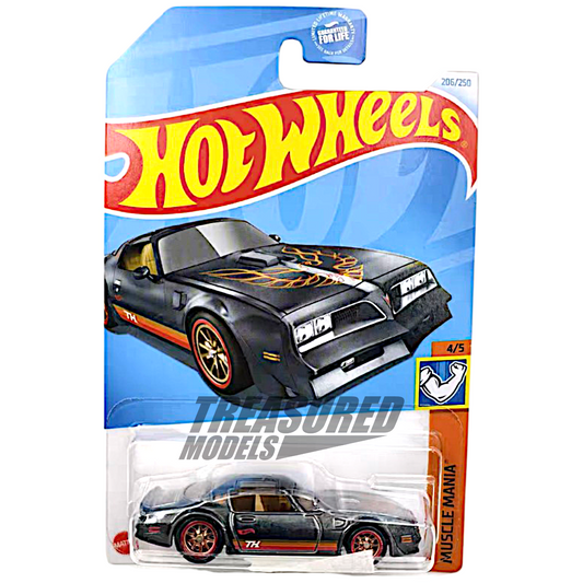Hot Wheels Pontiac 77 Firebird TA Super Treasure Hunt Spectraflame Black 2024 Main Line Muscle Mania 1/64 Die Cast