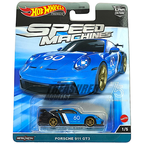 Hot Wheels Porsche 911 GT3 Shark Blue 2023 Premium Car Culture Speed Machines 1/64 Die Cast