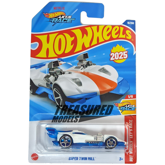Hot Wheels Super Twin Mill White 2025 Main Line Hot Wheels Let's Race 1/64 Die Cast