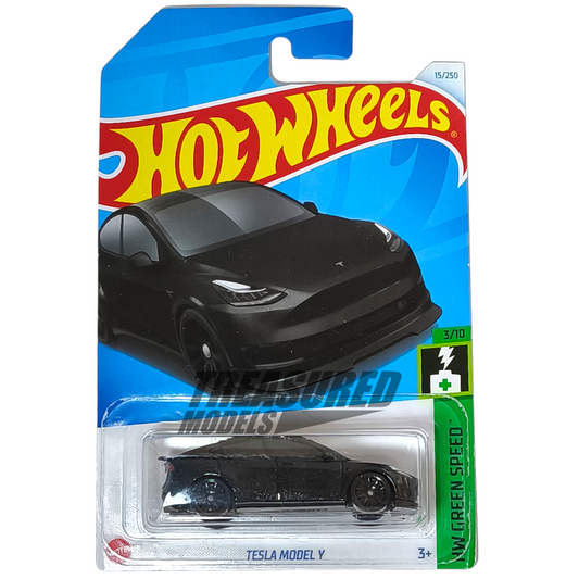 Hot Wheels Tesla Model Y Solid Black 2024 Main Line HW Green Speed 1/64 Die Cast