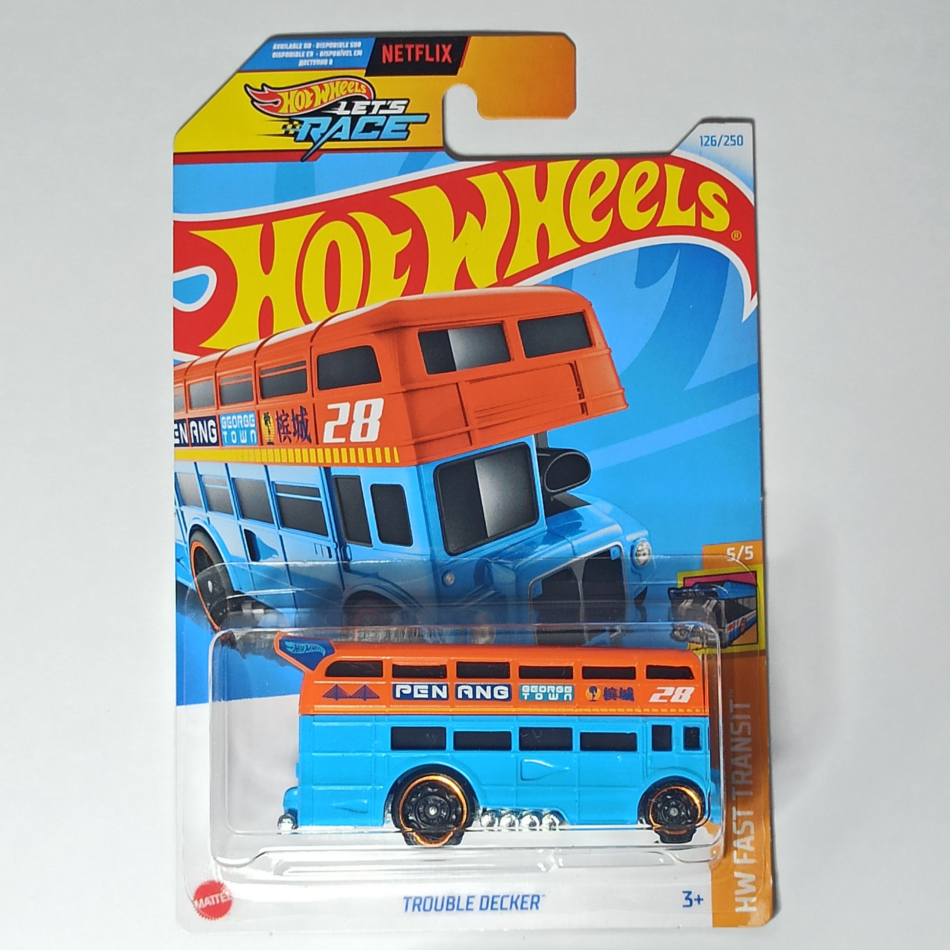 Hot Wheels Trouble Decker Orange & Blue 2024 HW Fast Transit 1/64 Diecast