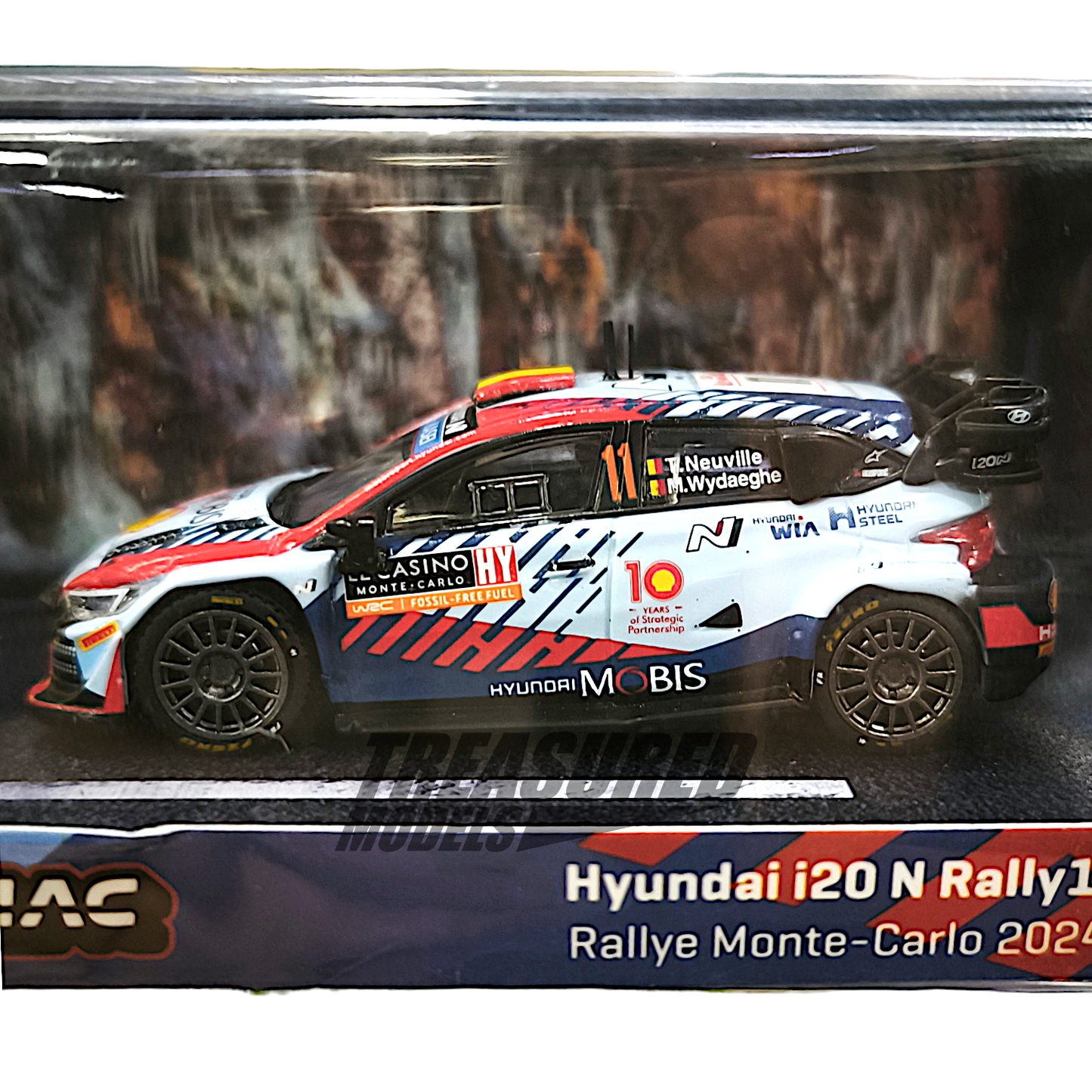 Tarmac Works Hyundai i20 N Rally 1 Hybrid Rallye Monte-Carlo 2024 Winner Thierry Neuville Martin Wydaeghe T64G-089-24MCR11 1/64 Diecast