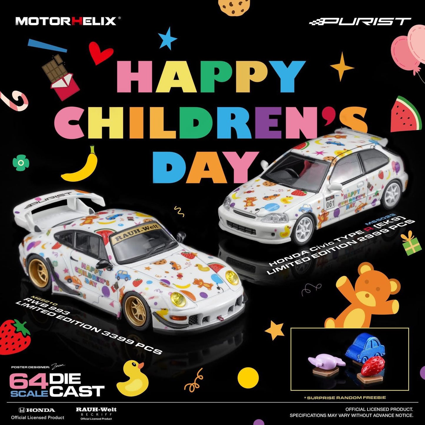 MotorHelix Honda Civic Type R EK9 Childrens Day Edition M65023 1/64 Diecast