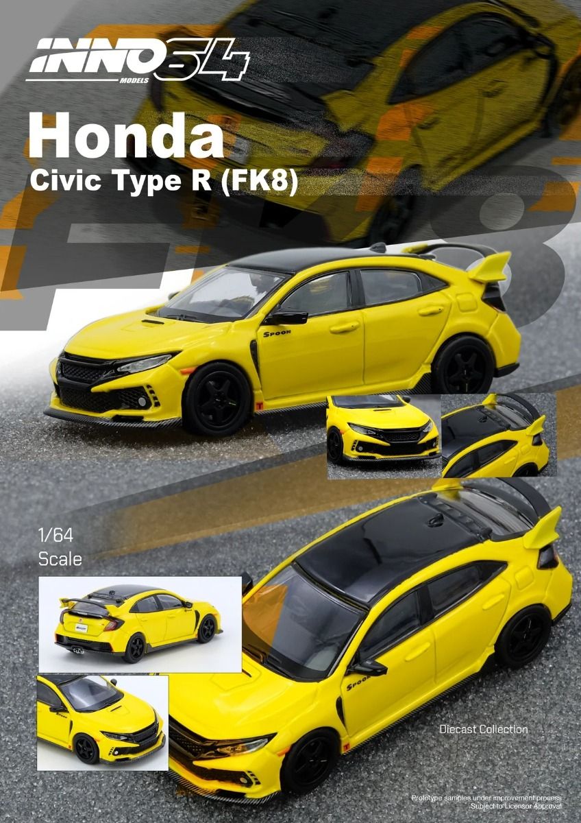 Inno64 Honda Civic Type-R FK8 Yellow IN64-FK8-YL 1/64 Die Cast
