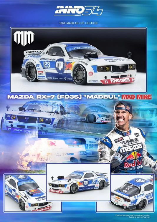 Inno64 Mazda RX7 FD3S Pandem Rocket Bunny Madbul Madlab Collection 001 IN64-MADLAB01-MADBUL 1/64 Die Cast