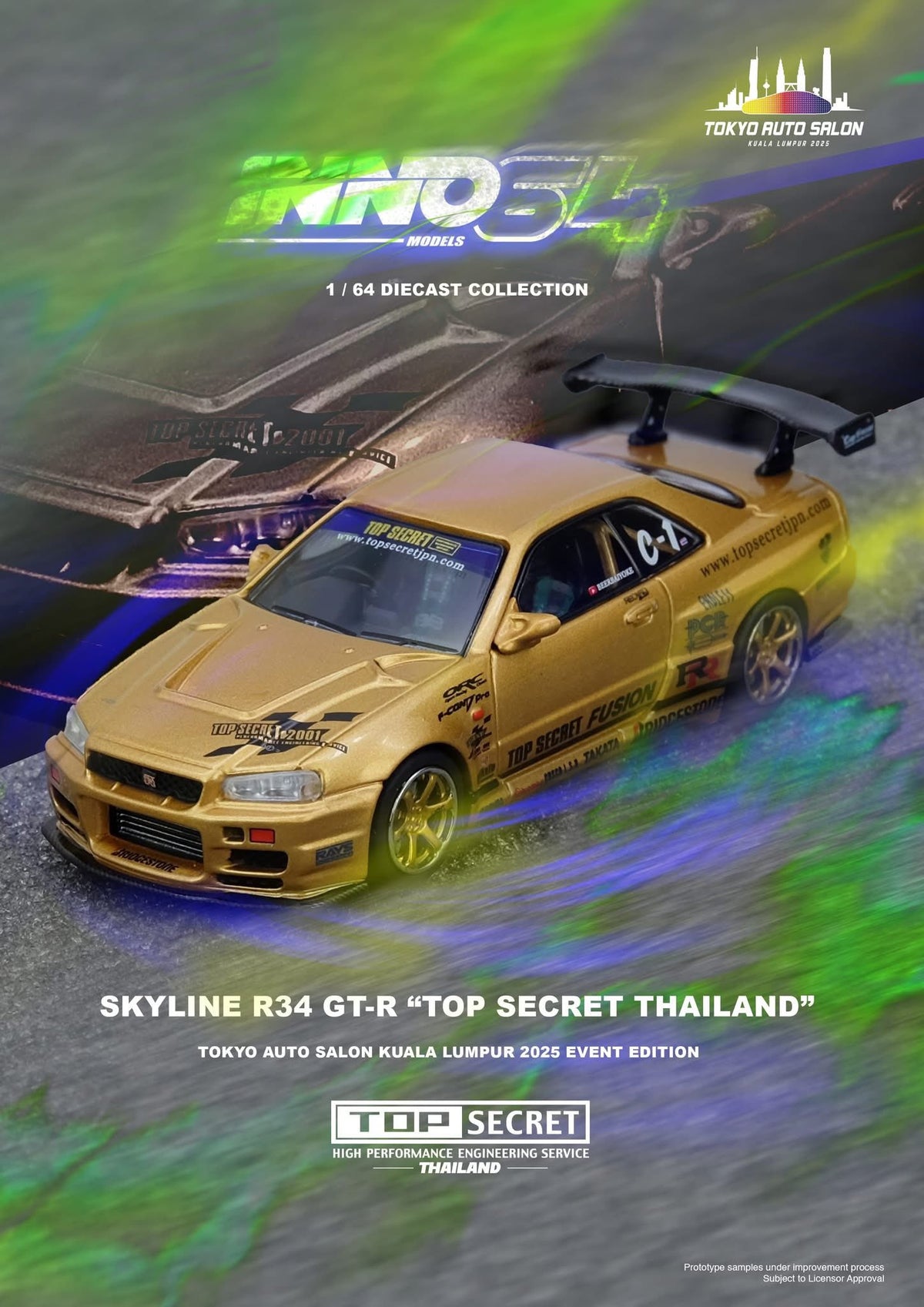 Inno64 Nissan Skyline R34 GT-R Top Secret Thailand TASKL 2025 1/64 Die ...