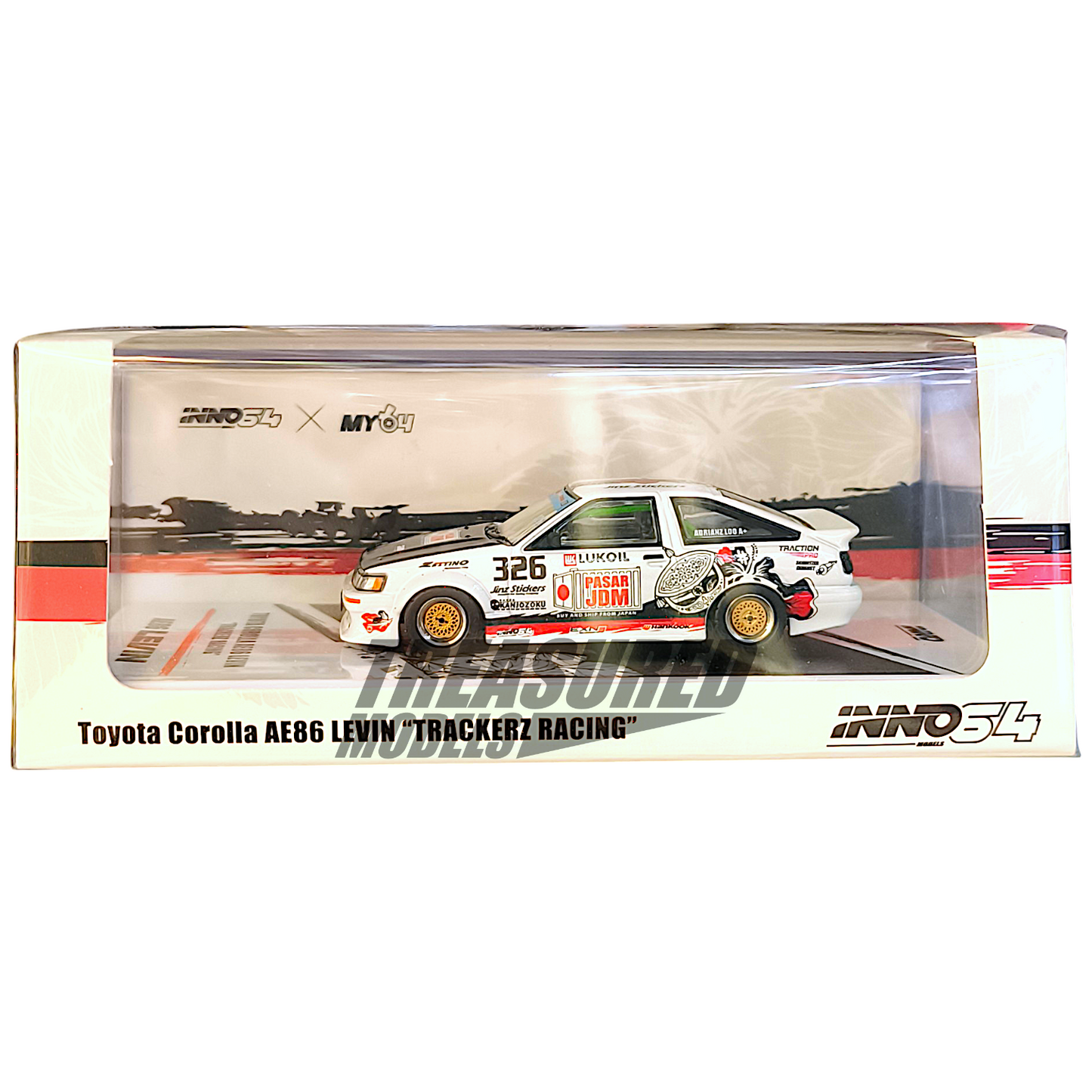 Inno64 Toyota Corolla AE86 Levin Trackerz Racing IN64-AE86-Trackerz 1/64 Diecast