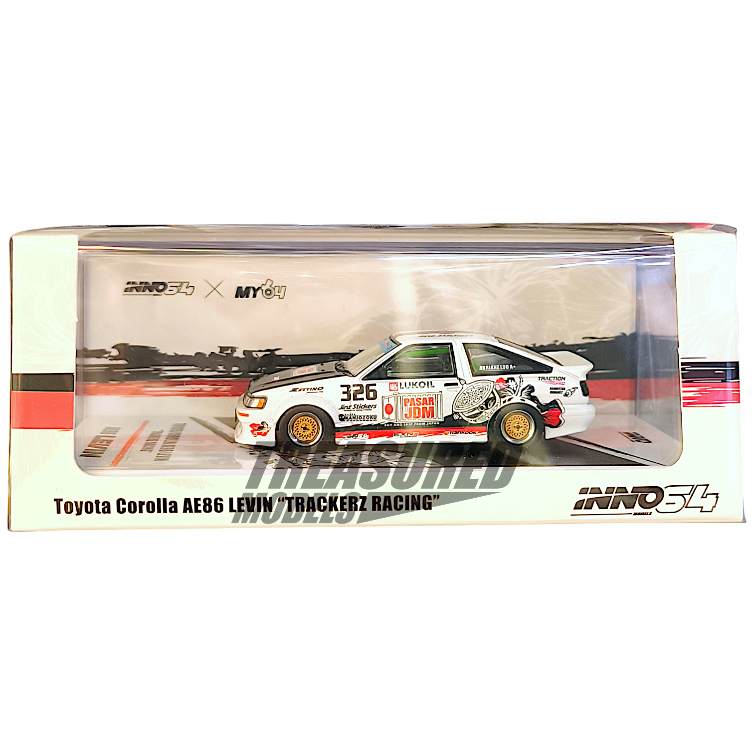 Inno64 Toyota Corolla AE86 Levin Trackerz Racing IN64-AE86-Trackerz 1/64 Diecast