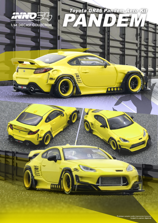 Inno64 Toyota GR86 Pandem Yellow IN64-GR86P-YELLOW 1/64 Diecast