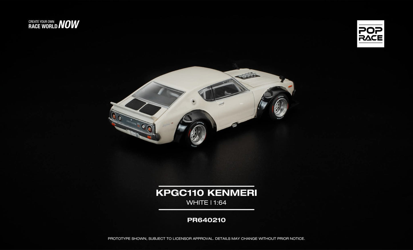 [Pre-Order] Pop Race KPGC110 Kenmeri White PR640210 1/64 Diecast