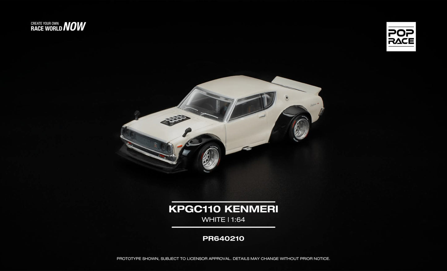 [Pre-Order] Pop Race KPGC110 Kenmeri White PR640210 1/64 Diecast