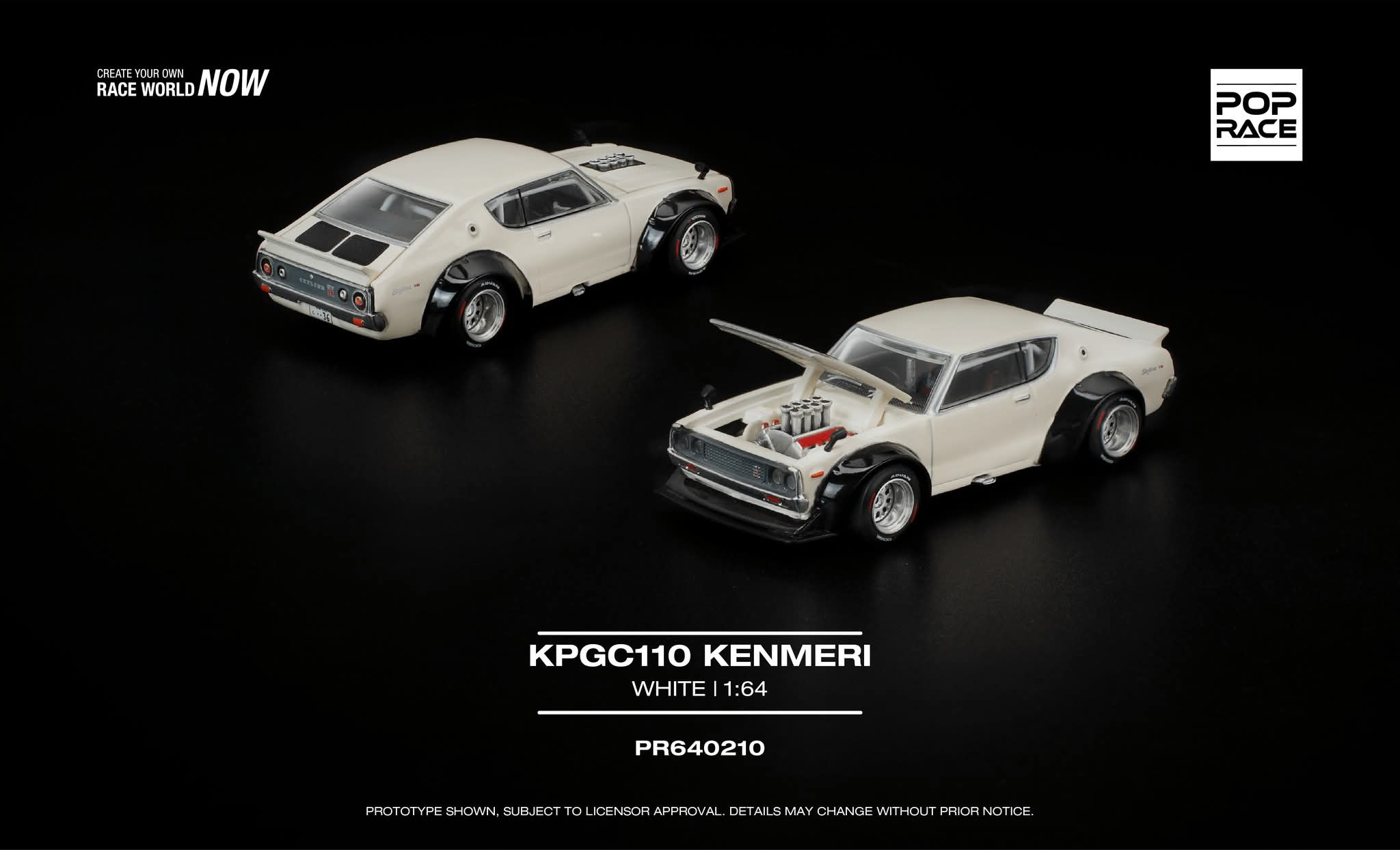 [Pre-Order] Pop Race KPGC110 Kenmeri White PR640210 1/64 Diecast ...