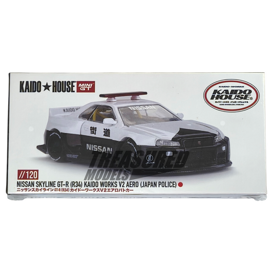 Kaido House Mini GT Nissan Skyline GT-R R34 Kaido Works V2 Aero Police KHMG120 1/64 Die Cast