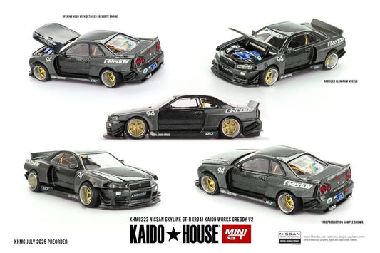 Kaido House Nissan Skyline GT-R R34 Kaido Works GReddy V2 KHMG222 1/64 Die Cast
