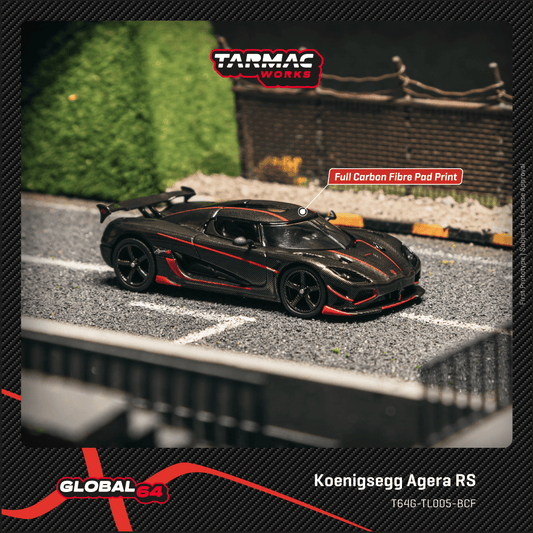 Tarmac Works Koenigsegg Agera RS Black Carbon Fiber Red Accents 1/64 Diecast