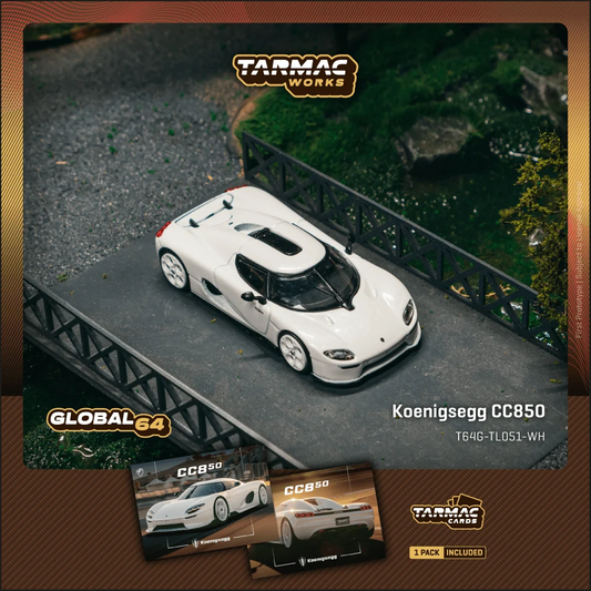 Tarmac Works Koenigsegg CC850 White w Tarmac Cards T64G-TL051-WH 1/64 Diecast