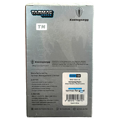Tarmac Works Koenigsegg Regera Silver Metallic  Blue Accents + Tarmac Cards Combo Set 1/64 Diecast