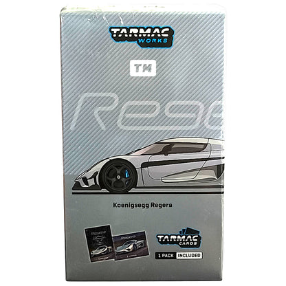 Tarmac Works Koenigsegg Regera Silver Metallic  Blue Accents + Tarmac Cards Combo Set 1/64 Diecast