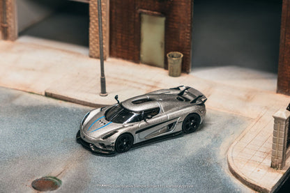 Tarmac Works Koenigsegg Regera Silver Metallic  Blue Accents + Tarmac Cards Combo Set 1/64 Diecast