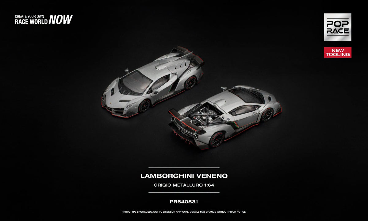 [PRE-ORDER] POP RACE LAMBORGHINI VENENO GRIGIO METALLURO PR640531 1/64 Diecast