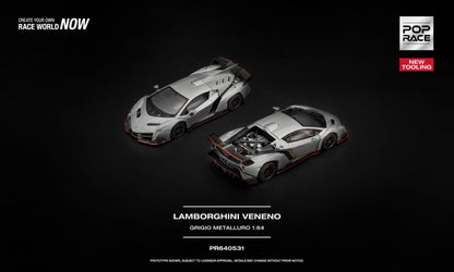 [PRE-ORDER] POP RACE LAMBORGHINI VENENO GRIGIO METALLURO PR640531 1/64 Diecast