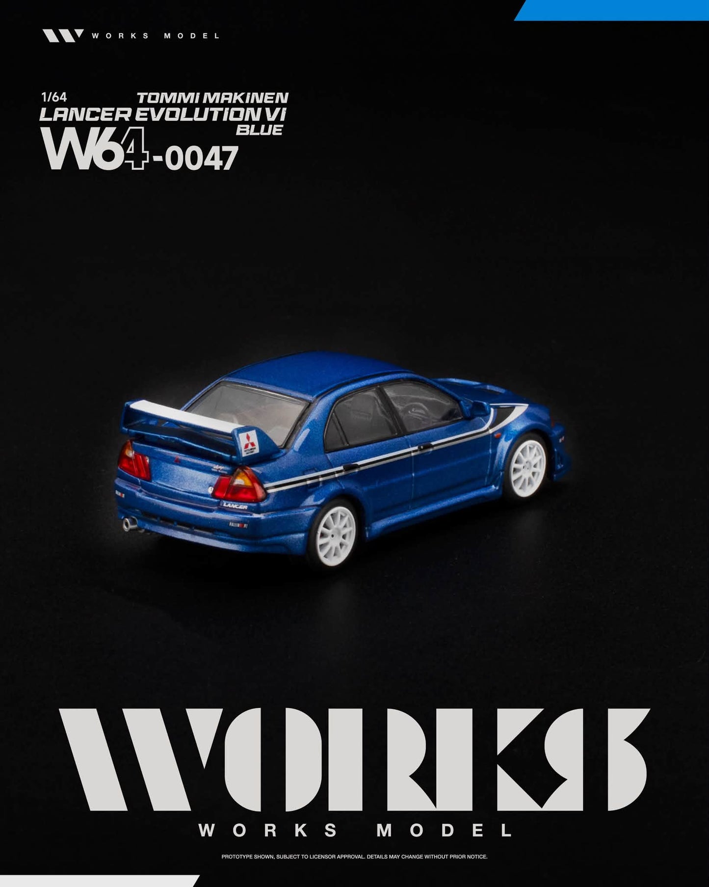 [Pre-Order] Works Model LANCER EVOLUTION VI TOMMI MAKINEN BLUE W640047 1/64 Diecast