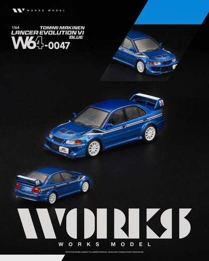[Pre-Order] Works Model LANCER EVOLUTION VI TOMMI MAKINEN BLUE W640047 1/64 Diecast