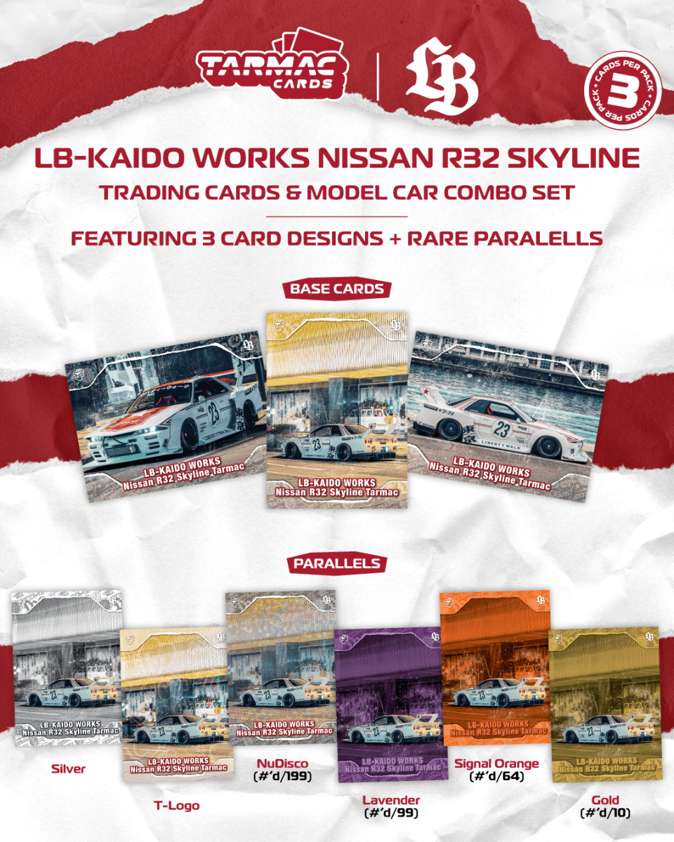 [Pre-Order] Tarmac Works LB-KAIDO WORKS Nissan R32 Skyline TARMAC + Trading Cards Combo Set T64-097-25TAS 1/64 Diecast