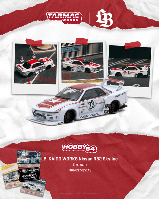 [Pre-Order] Tarmac Works LB-KAIDO WORKS Nissan R32 Skyline TARMAC + Trading Cards Combo Set T64-097-25TAS 1/64 Diecast