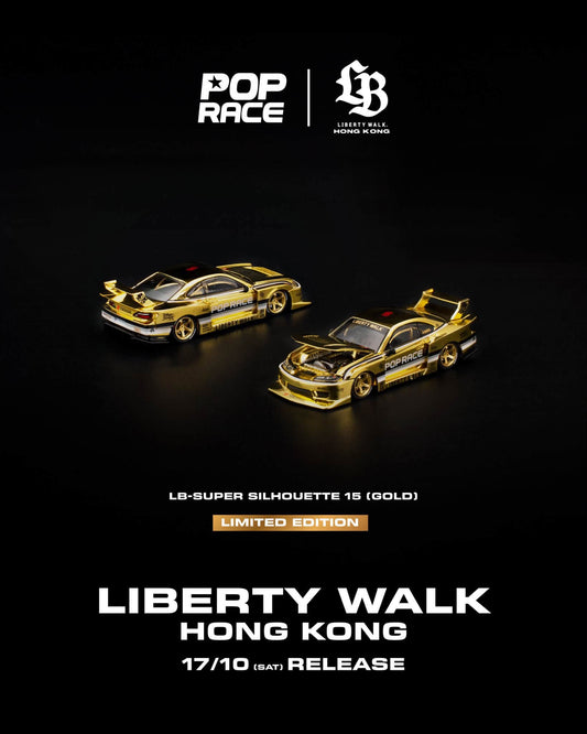 POP RACE LB-Super Silhouette 15 Gold Liberty Walk Hong Kong Limited 1/64 Diecast
