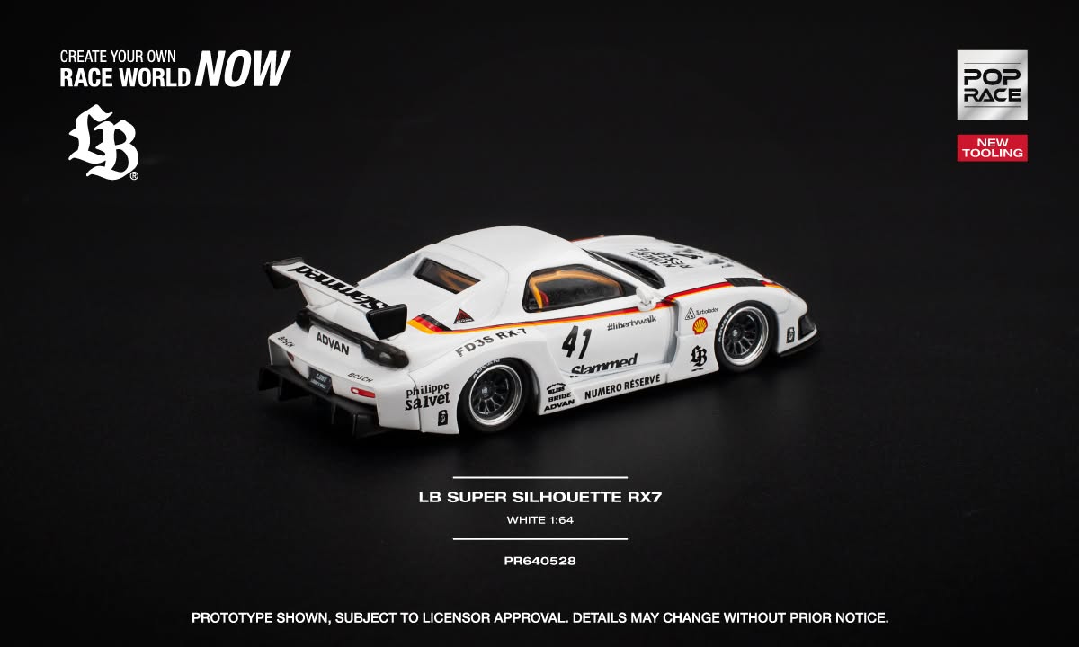 [Pre-Order] Pop Race LB-Super Silhouette RX7 White PR640528 1/64 Diecast