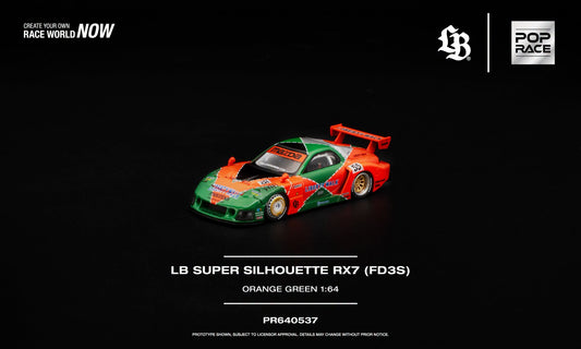 [Pre-Order] Pop Race LB SUPER SILHOUETTE RX7 (FD3S) Orange Green PR640537 1/64 Diecast