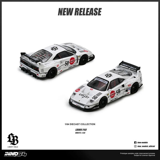 Inno64 LBWK F40 COLLET White #58 IN64-LBWKF40-COLLET 1/64 Diecast