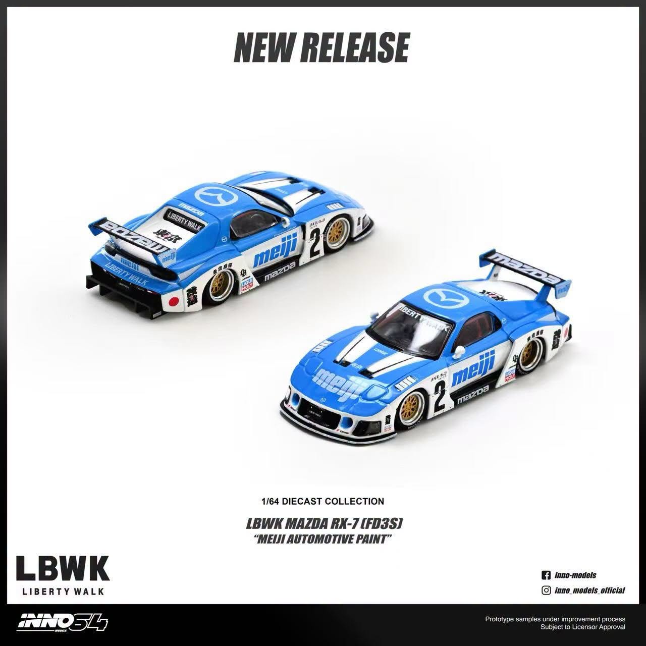 [Pre-Order] Inno64 LBWK MAZDA RX7 (FD3S) “Meiji Automotive Paint” 1/64 Diecast