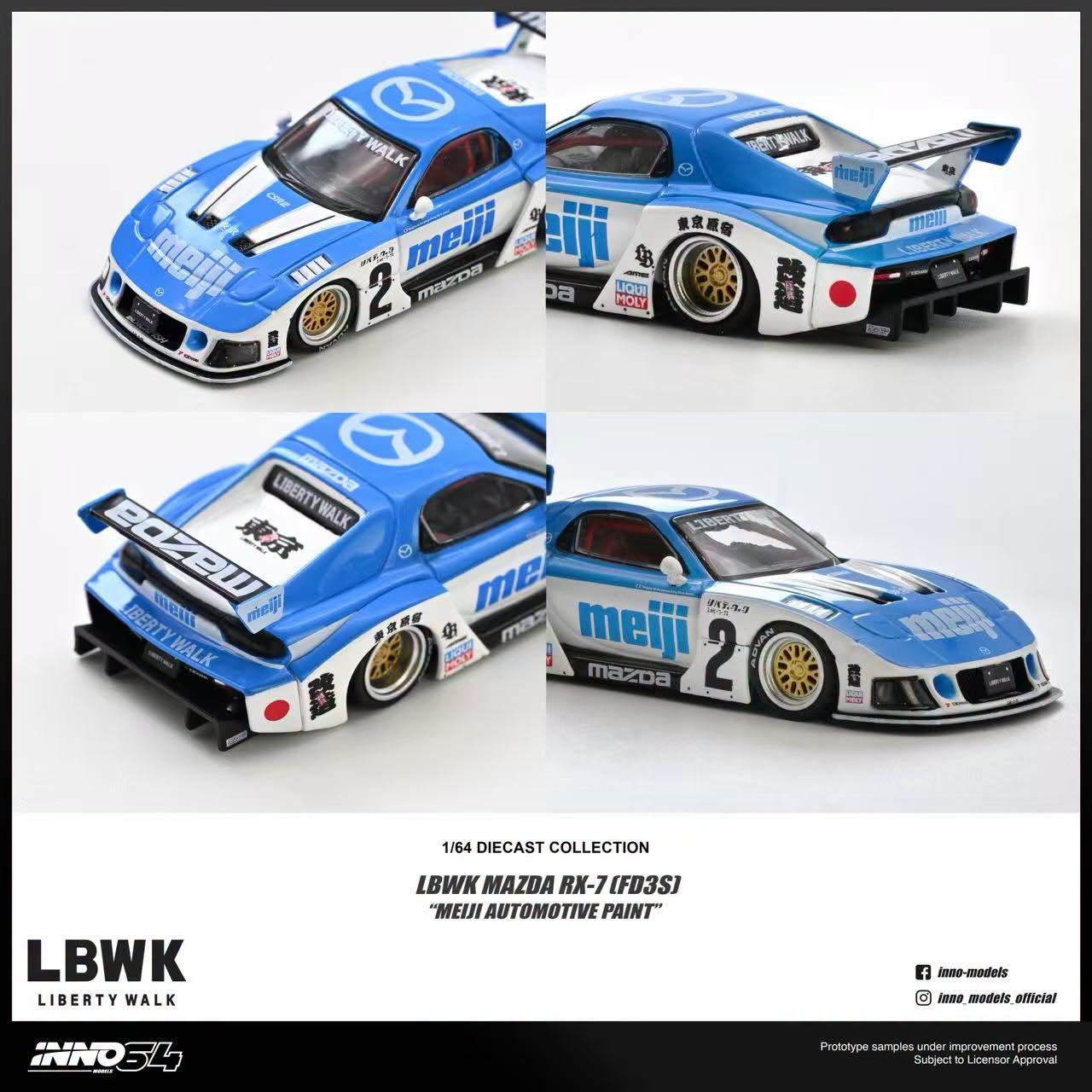 [Pre-Order] Inno64 LBWK MAZDA RX7 (FD3S) “Meiji Automotive Paint” 1/64 Diecast
